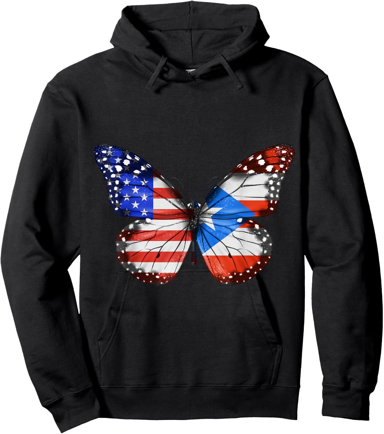 American Puerto Rican Flag Butterfly Hoodie - Hoodie | Black
