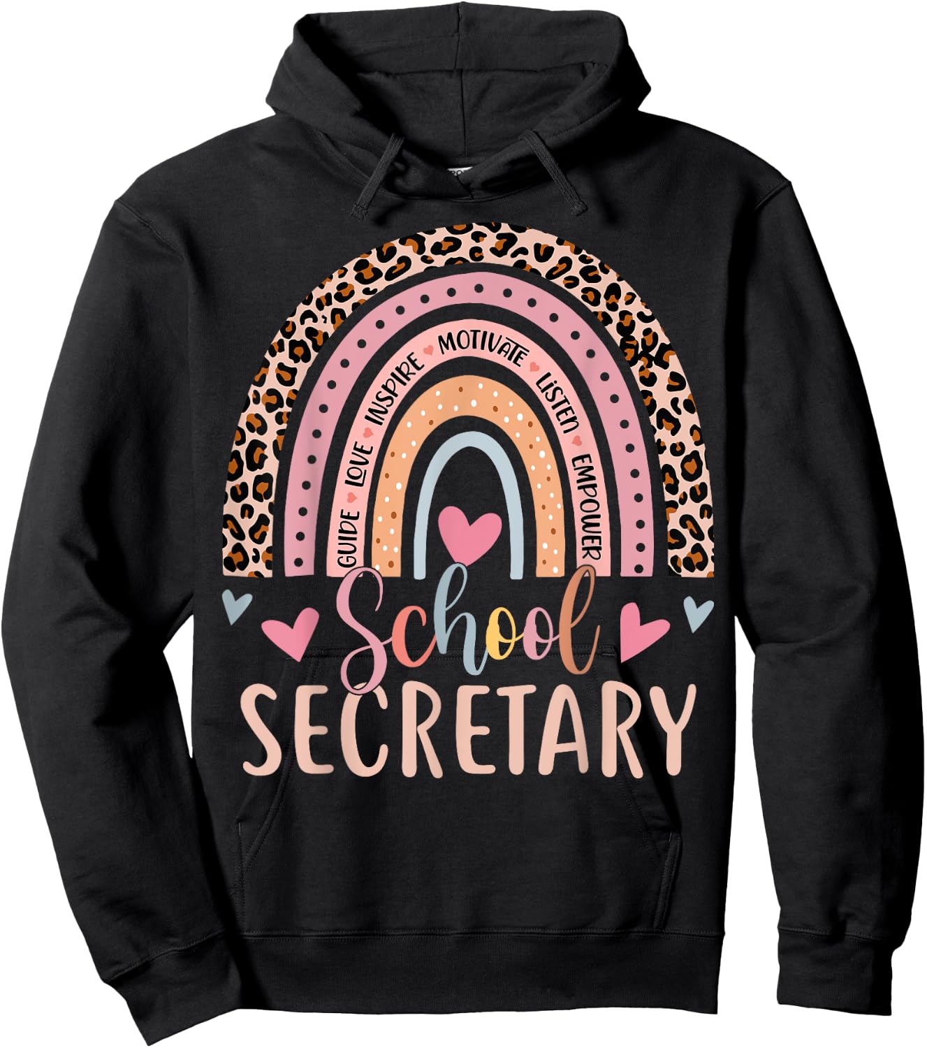 Funny School Secretary Rainbow Leopard Print Front Office Hoodie - Hoodie | Black