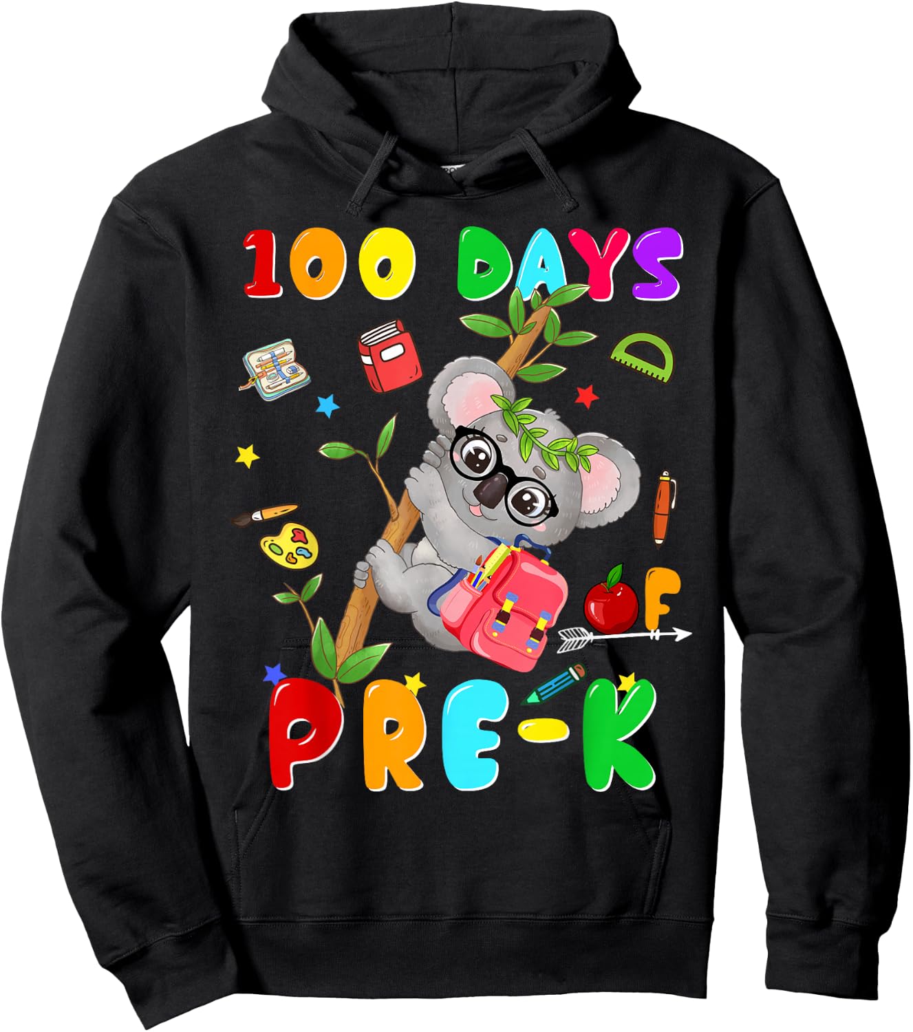 100th Day of School Pre-k Koala Happy 100 Days Of School Hoodie - Hoodie | Black
