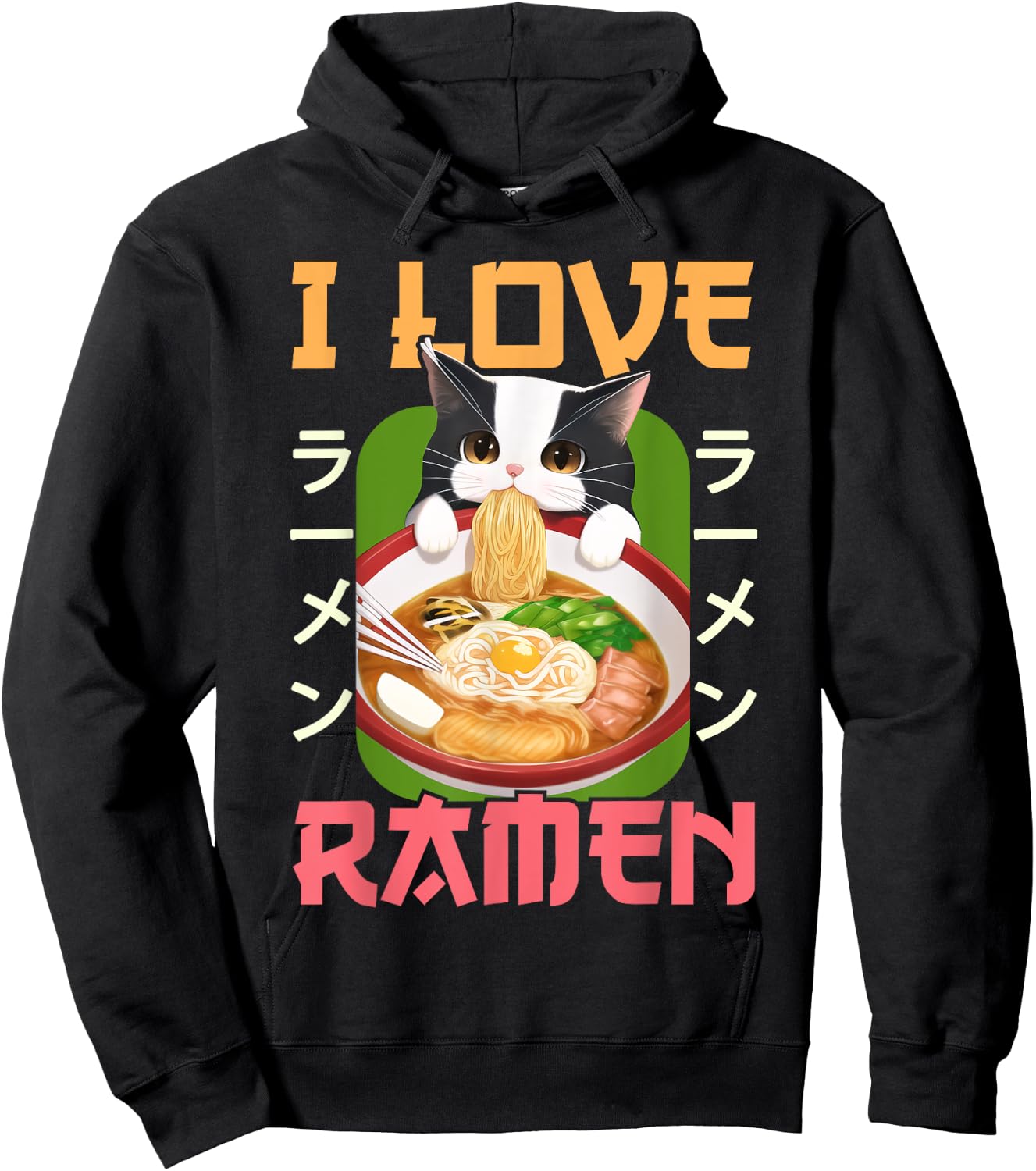I Love Ramen Noodles Kawaii Cat Anime Otaku Teen Girl Hoodie - Hoodie | Black