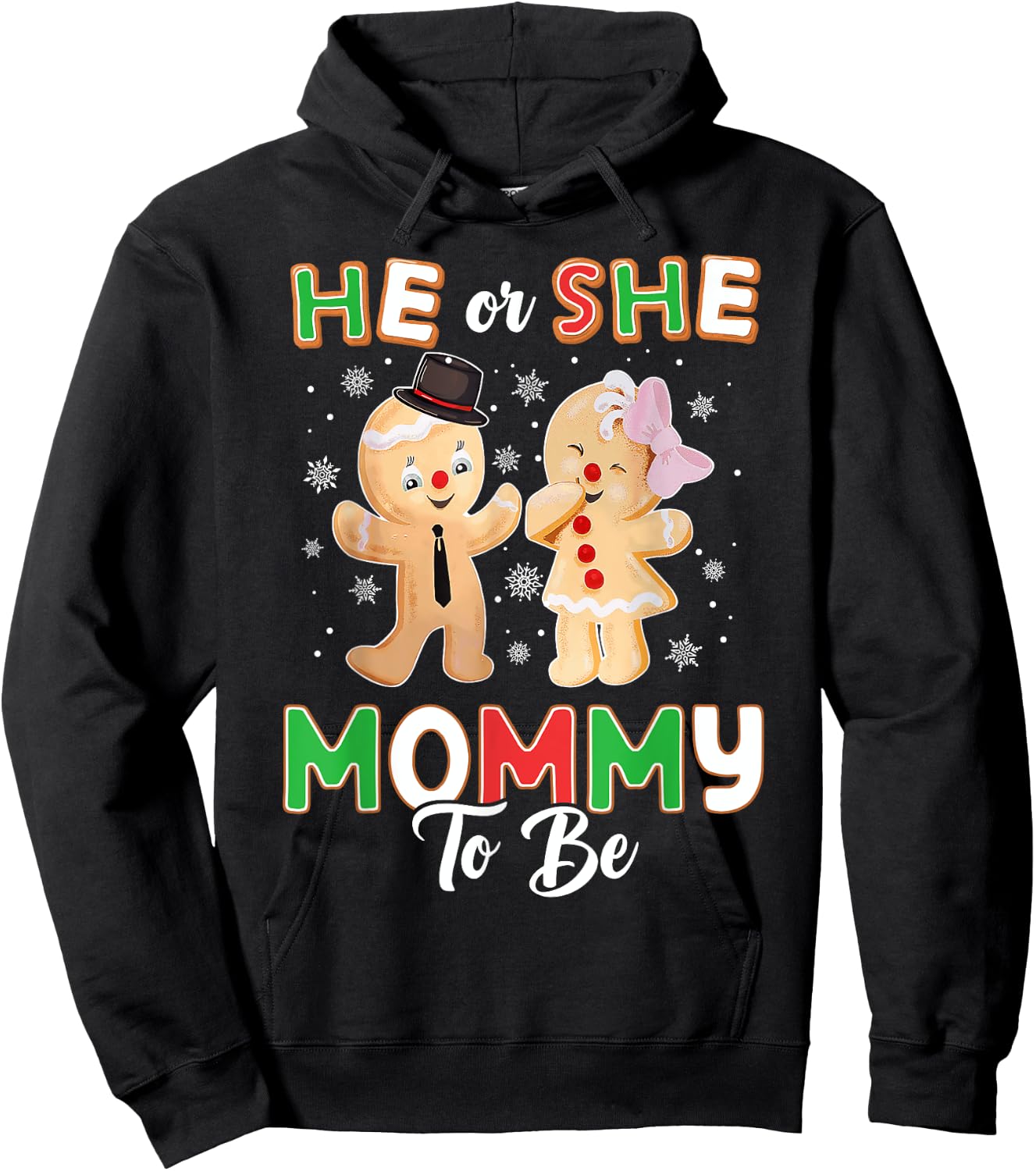 Gingerbread He or She Mommy To Be Christmas Gender Reveal Hoodie - Hoodie | Black