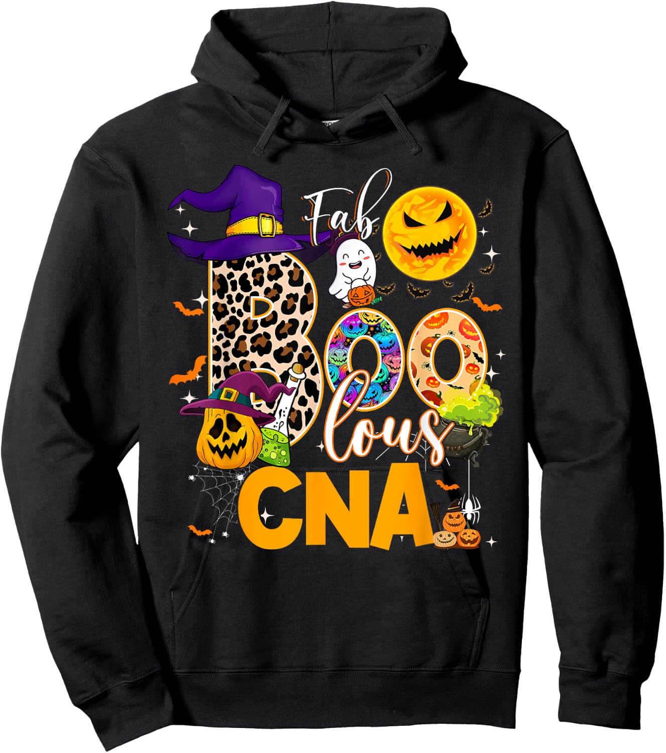 Fab Boo Lous CNA Nurse Nursing Halloween Leopard Pumpkin Hoodie - Hoodie | Black