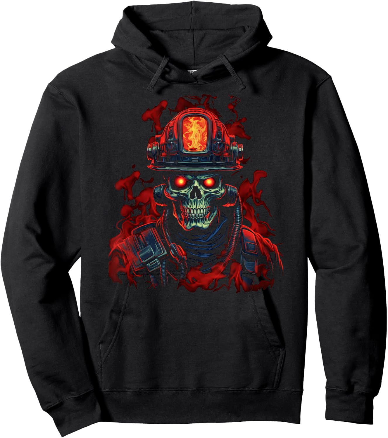 Firefighter Skeleton Skull Vintage Fire Hoodie - Hoodie | Black