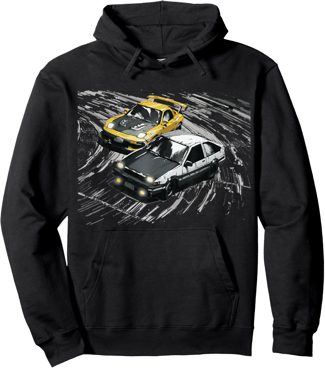 JDM Car Street Drift Race - 86 VS FD Anime Style Hoodie - Hoodie | Black