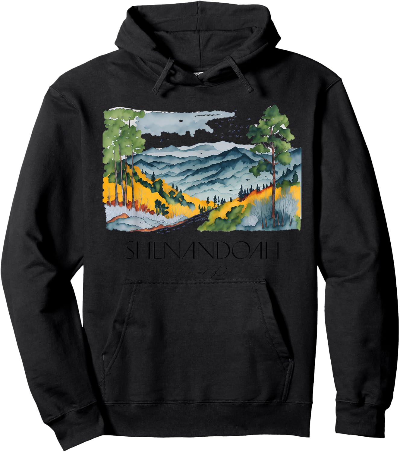 Cool Shenandoah National Park Hiking Watercolor Graphic Hoodie - Hoodie | Black