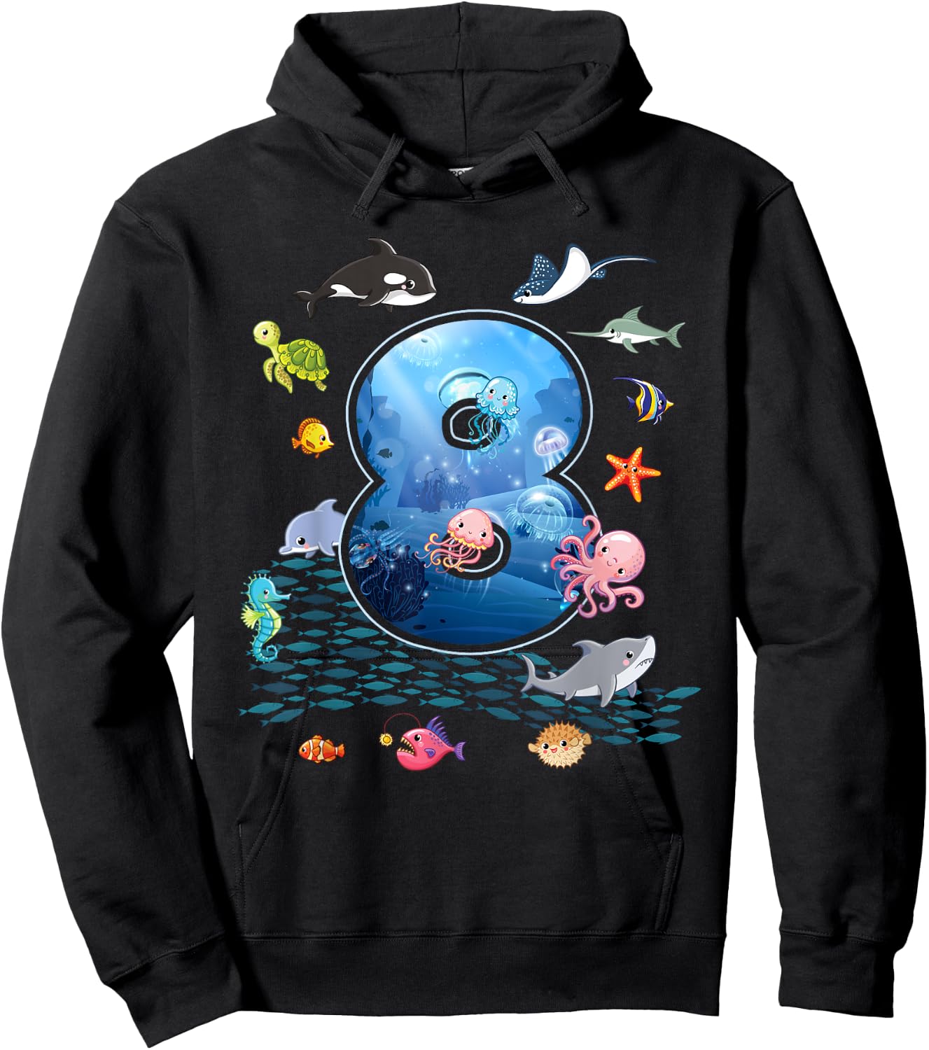 8th Birthday Aquarium Sea Aquatic Animals Lover Boys Girls Hoodie - Hoodie | Black