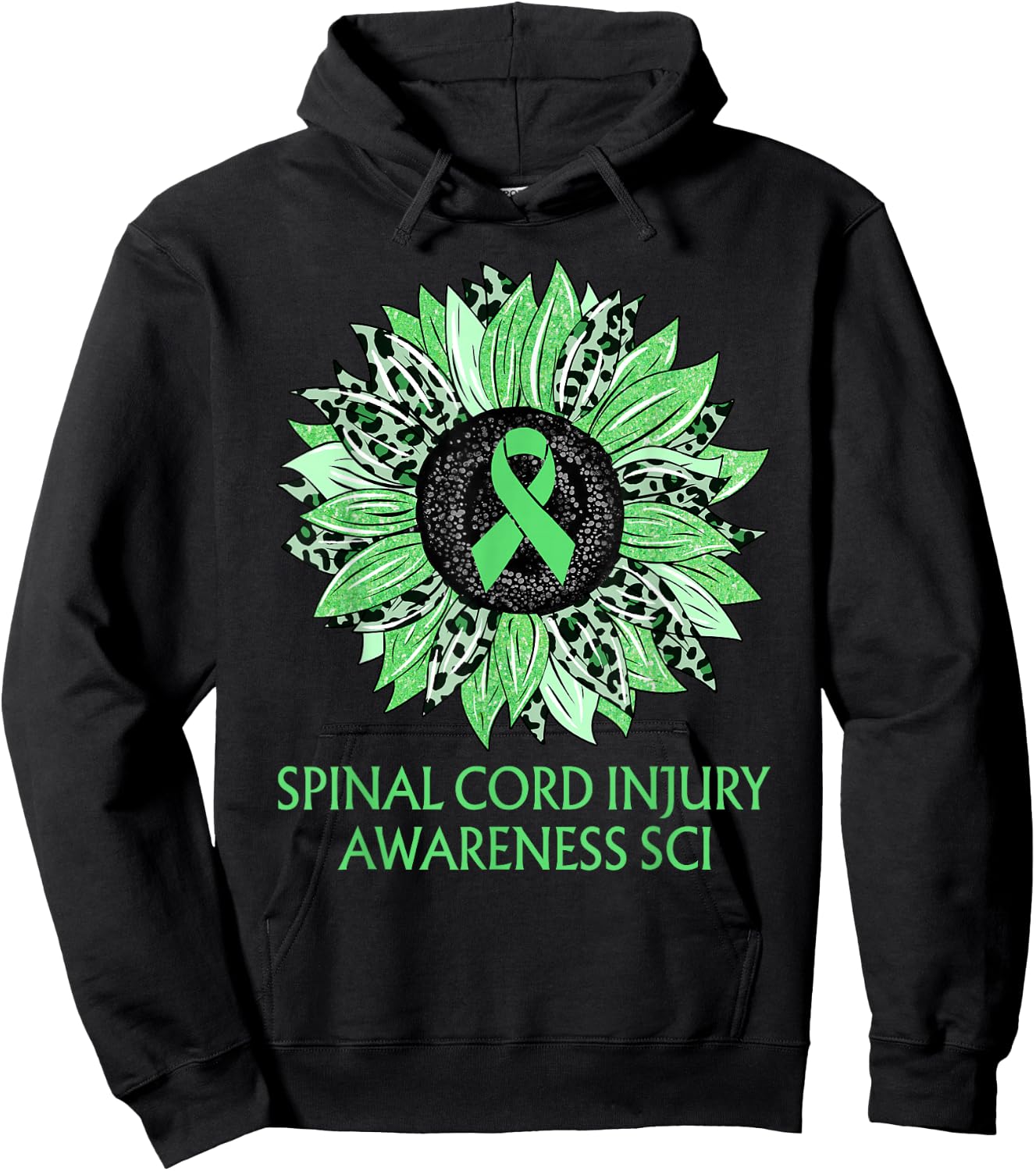 Leopard Sunflower Spinal Cord Injury Awareness SCI Green Hoodie - Hoodie | Black