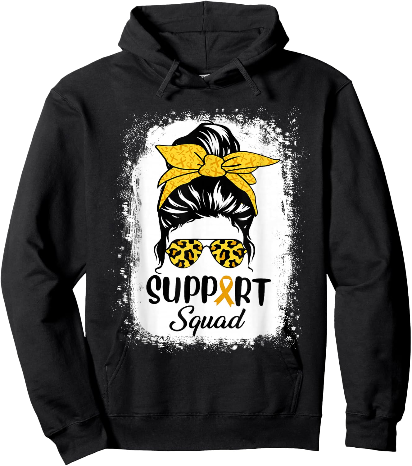 Messy Bun Glasses Support Squad Childhood Cancer Awareness Hoodie - Hoodie | Black