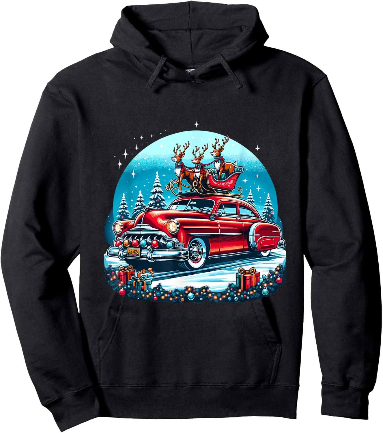 Holiday Roadtrip - Classic Car Christmas Tree Hoodie - Hoodie | Black