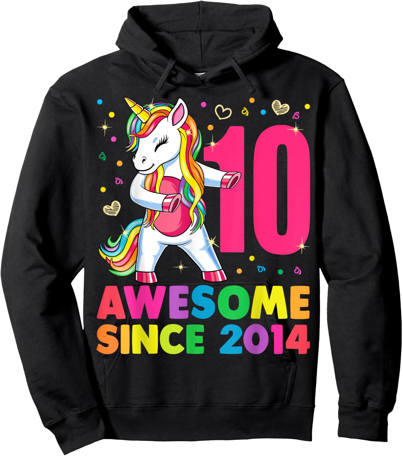 10 Years Old Unicorn Flossing 10th Birthday Girl Gift Party Hoodie - Hoodie | Black