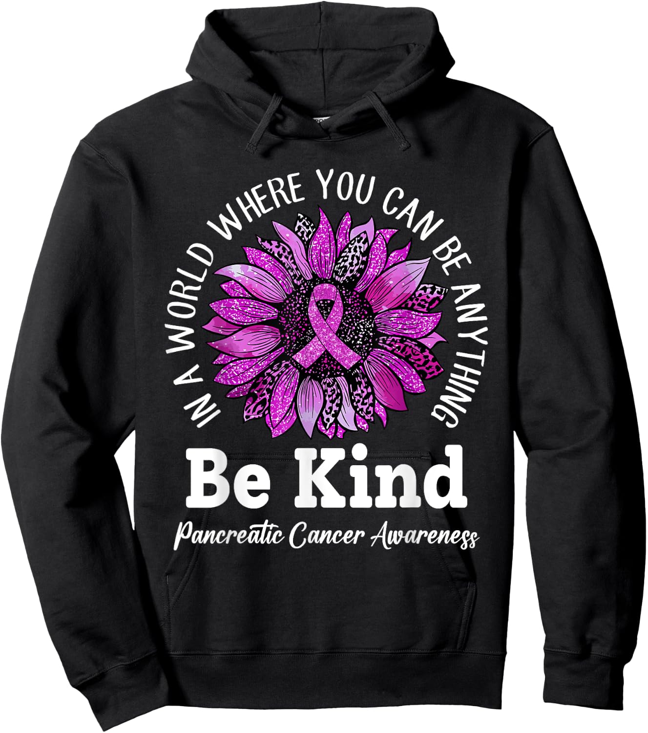 Be Kind Sunflower Ribbon Purple Pancreatic Cancer Awareness Hoodie - Hoodie | Black