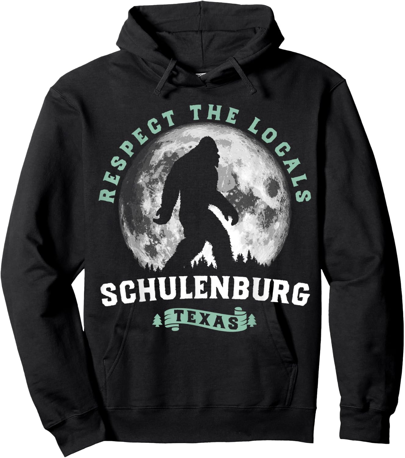 Schulenburg Texas Bigfoot Night Walk Retro Moon Hoodie - Hoodie | Black