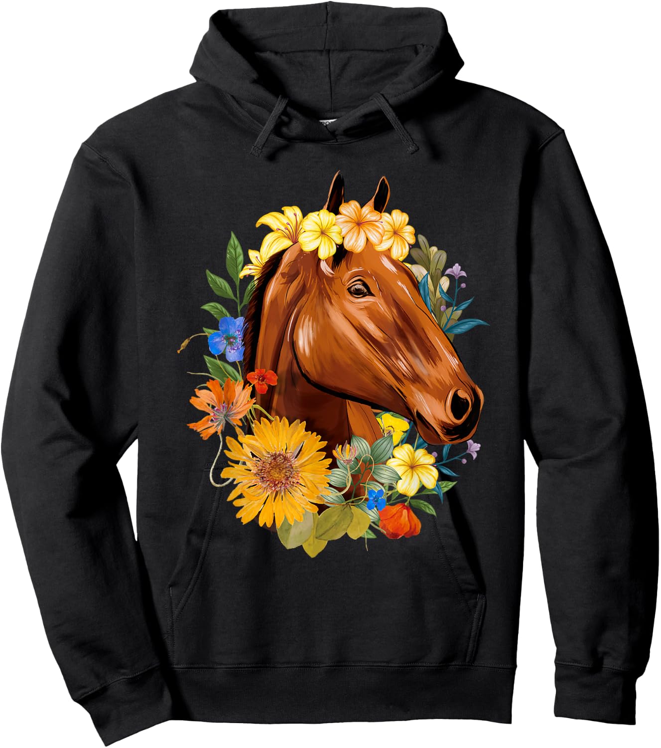 Floral Spring Horses - Animal Horse Rider Equestrian Lover Hoodie - Hoodie | Black