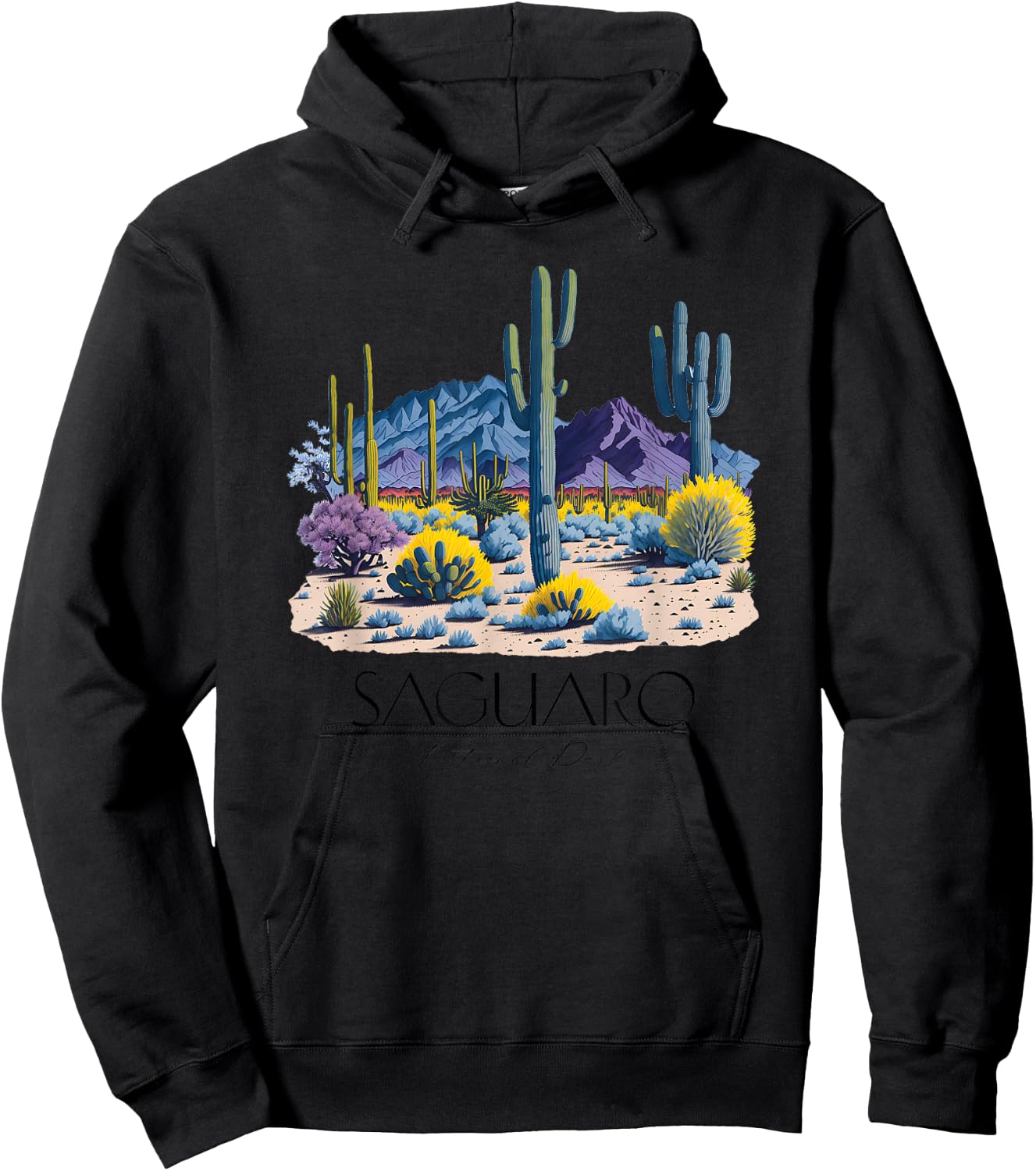 Cool Saguaro National Park Hiking Watercolor Graphic Hoodie - Hoodie | Black