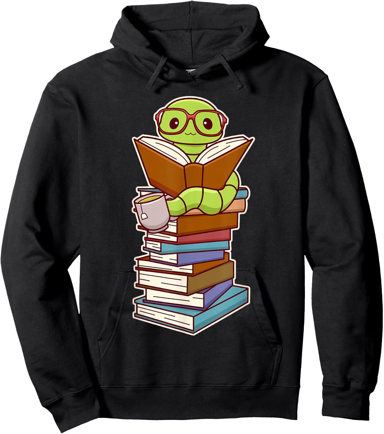 Cute Kawaii Bookworm Reading Hoodie - Hoodie | Black