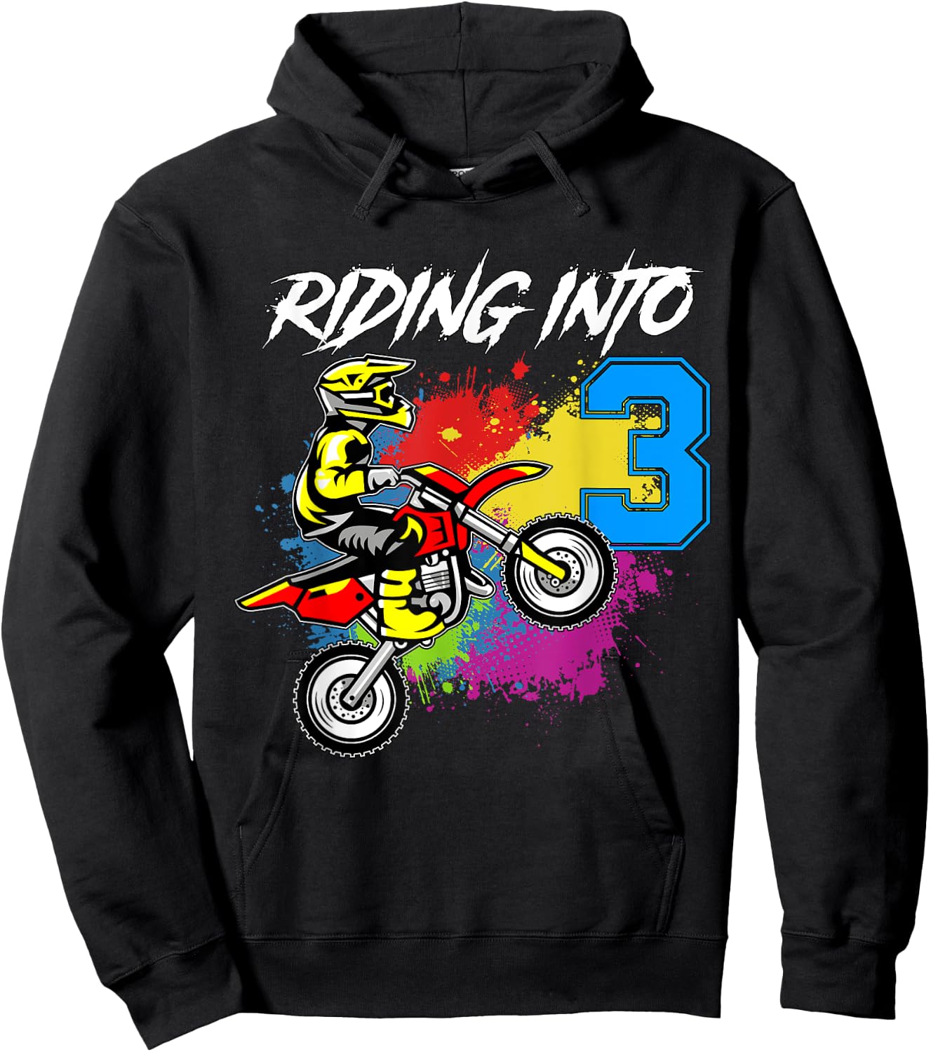 Riding Into 3 Years Old | 3rd Birthday Boy Dirt Bike Party Hoodie - Hoodie | Black