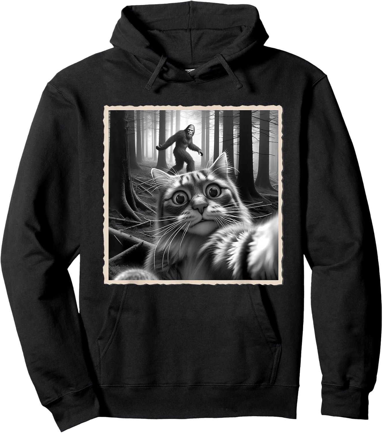 Funny Cat Selfie with Bigfoot, Sasquatch & Humor, Funny Cat Hoodie - Hoodie | Black