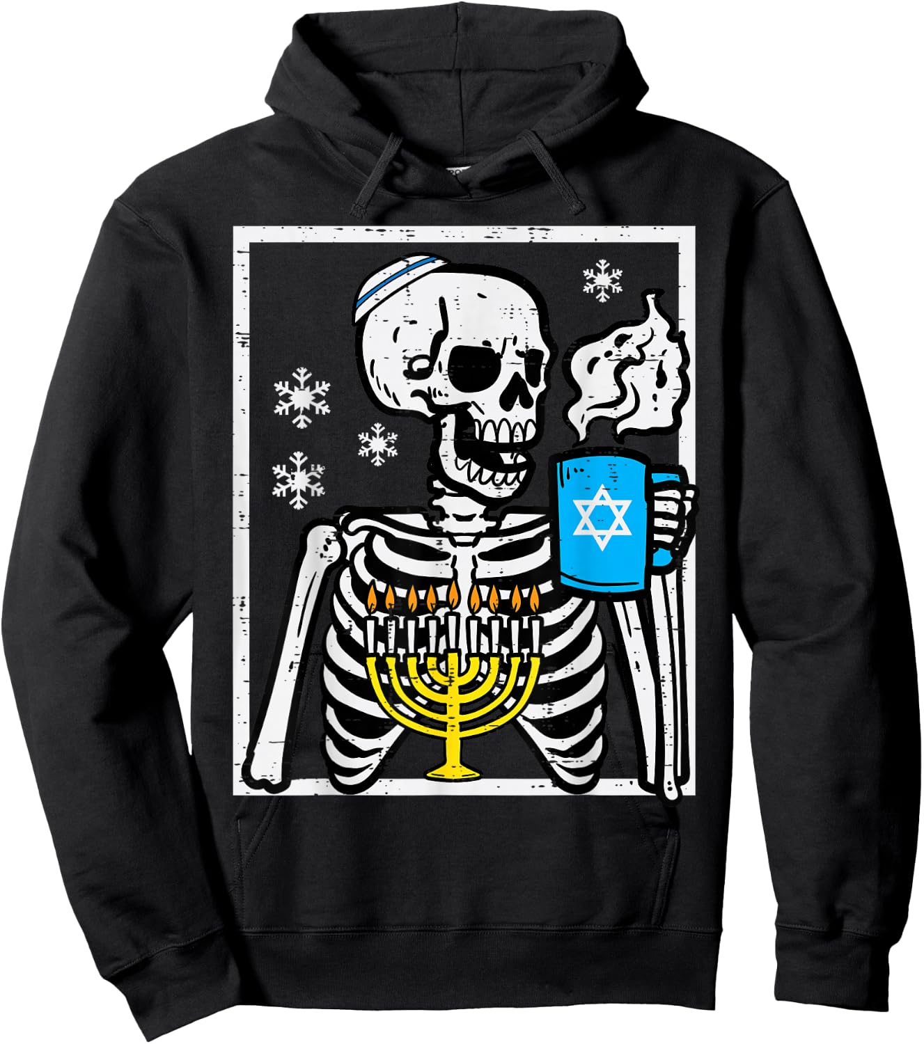 Hanukkah Skeleton Coffee Chanukah Jewish Festival Men Women Hoodie - Hoodie | Black