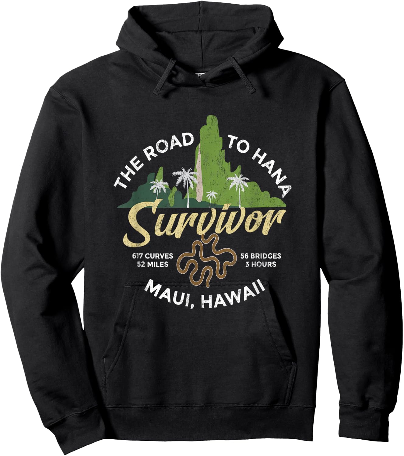 Road To Hana Survivor Curvy Palm Maui Hawaii Hoodie - Hoodie | Black