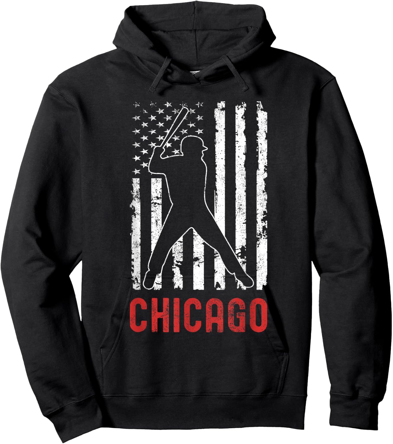 Chicago Illinois American Flag Baseball Weathered Hoodie - Hoodie | Black