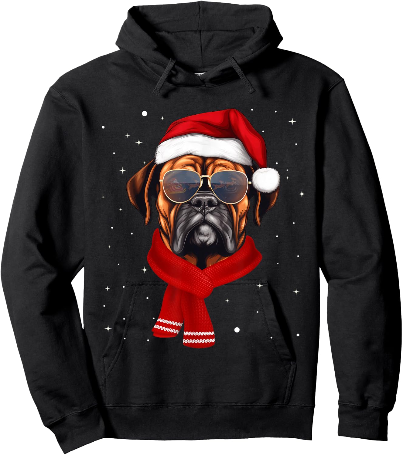 Funny Boxer Dog Christmas Lights Xmas Outfit Pajama Matching Hoodie - Hoodie | Black