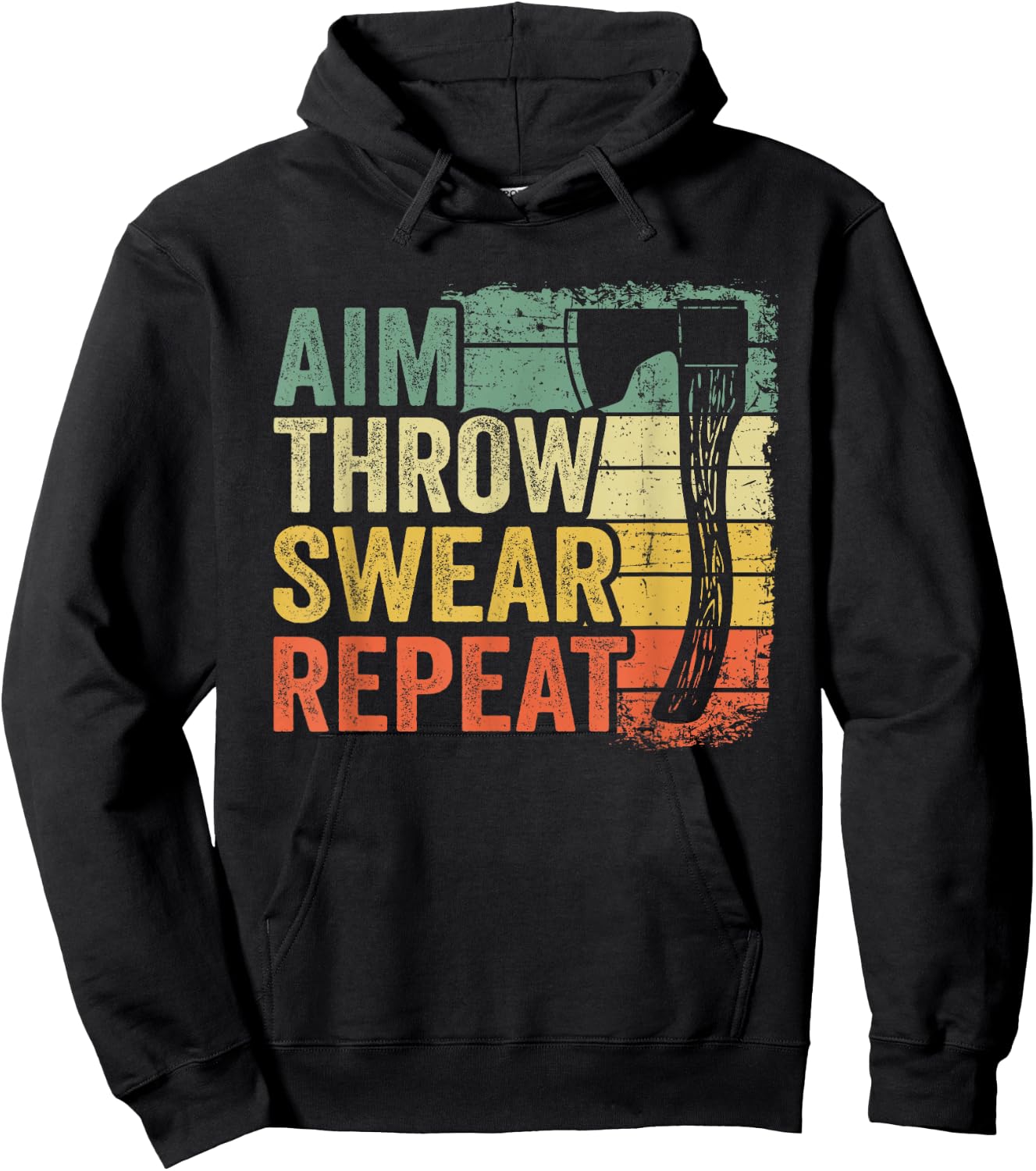 Aim Throw Swear Repeat Hatchet Vintage Funny Axe Throwing Hoodie - Hoodie | Black