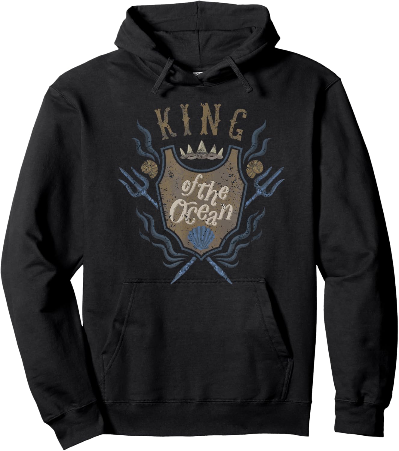 Disney The Little Mermaid King Of The Ocean Distressed Crest Hoodie - Hoodie | Black