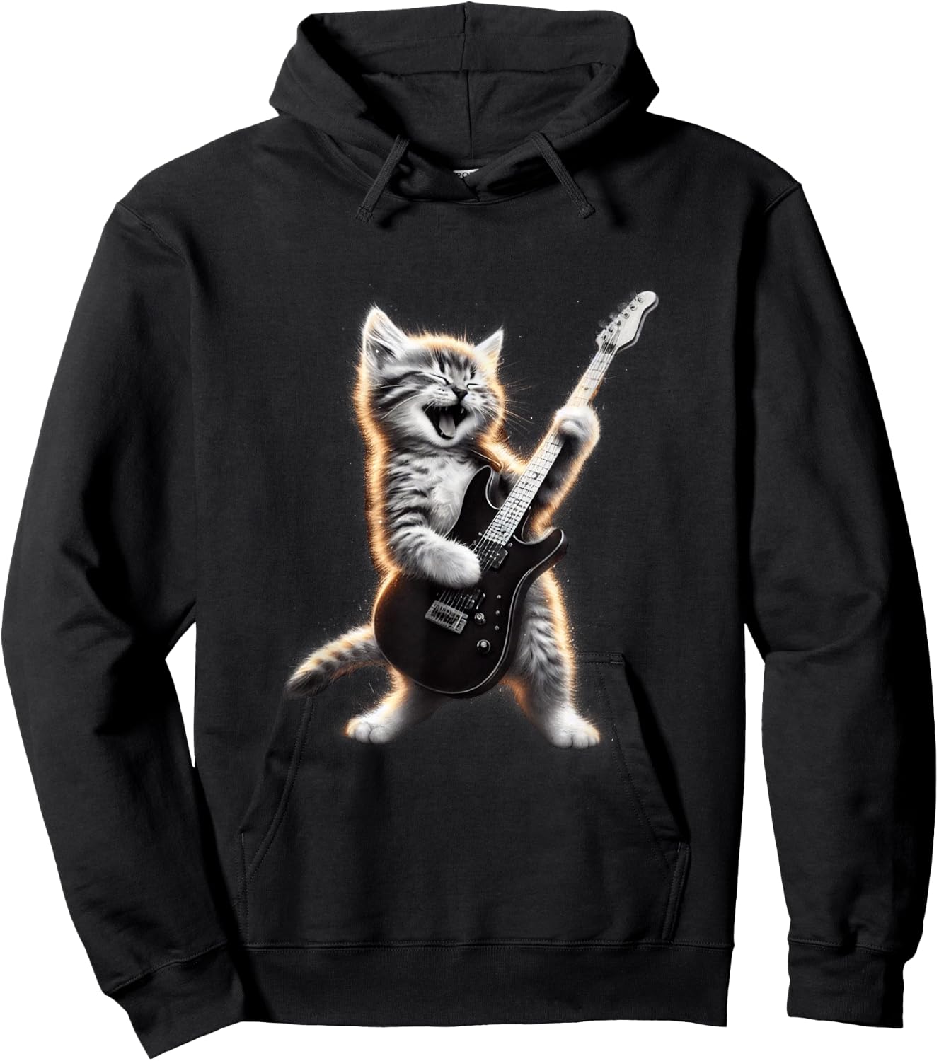 Cat Playing Guitar - Funny Rock Music Guitar Cat Hoodie - Hoodie | Black