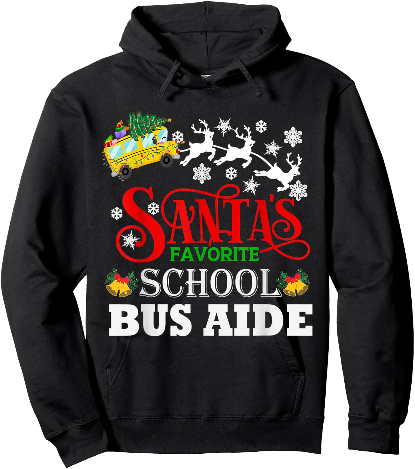 Santa's Favorite School Bus Aide Christmas Pajama Hoodie - Hoodie | Black
