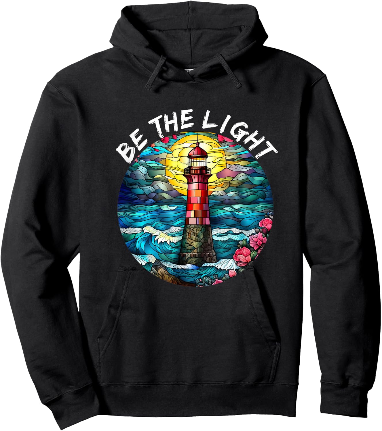 Be The Light Stained Glass Lighthouse Motivational Quote Hoodie - Hoodie | Black