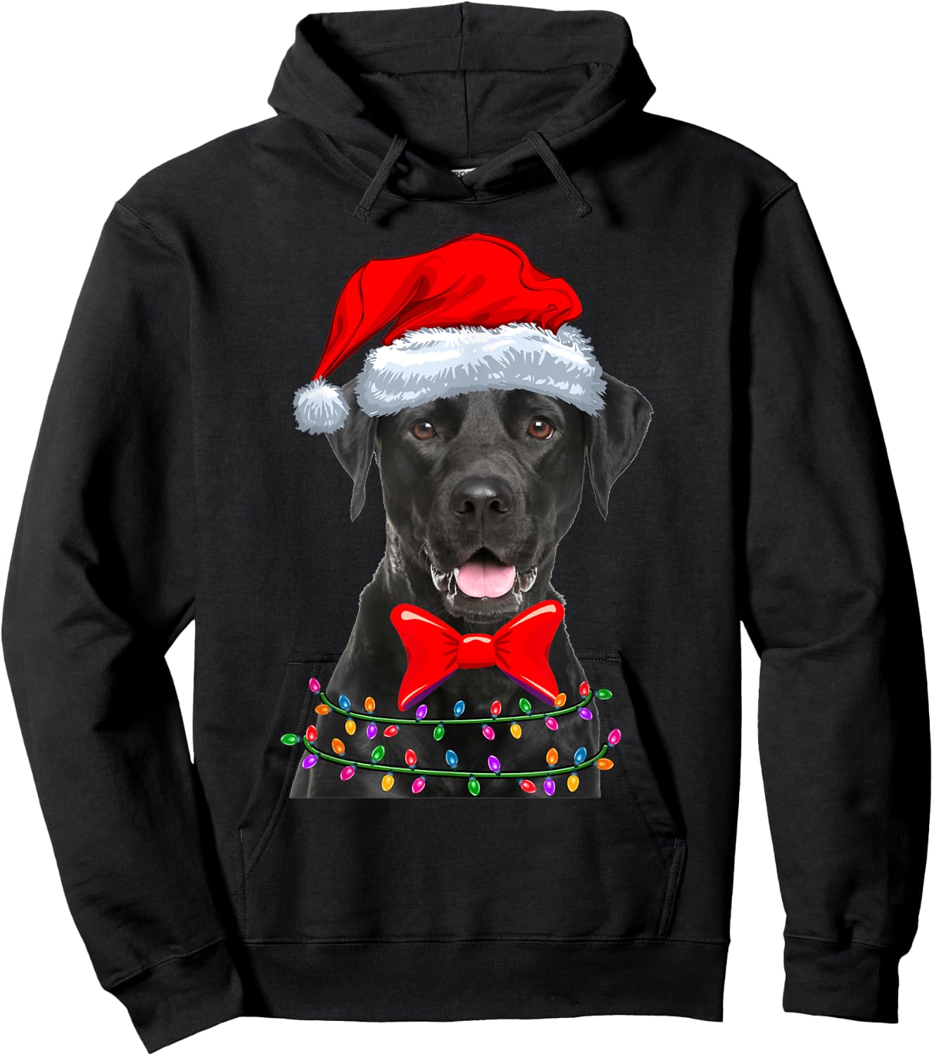 Christmas Lights Black Labrador Wearing Xmas Hat - Dog Lover Men Women Kids Hoodie - Hoodie | Black