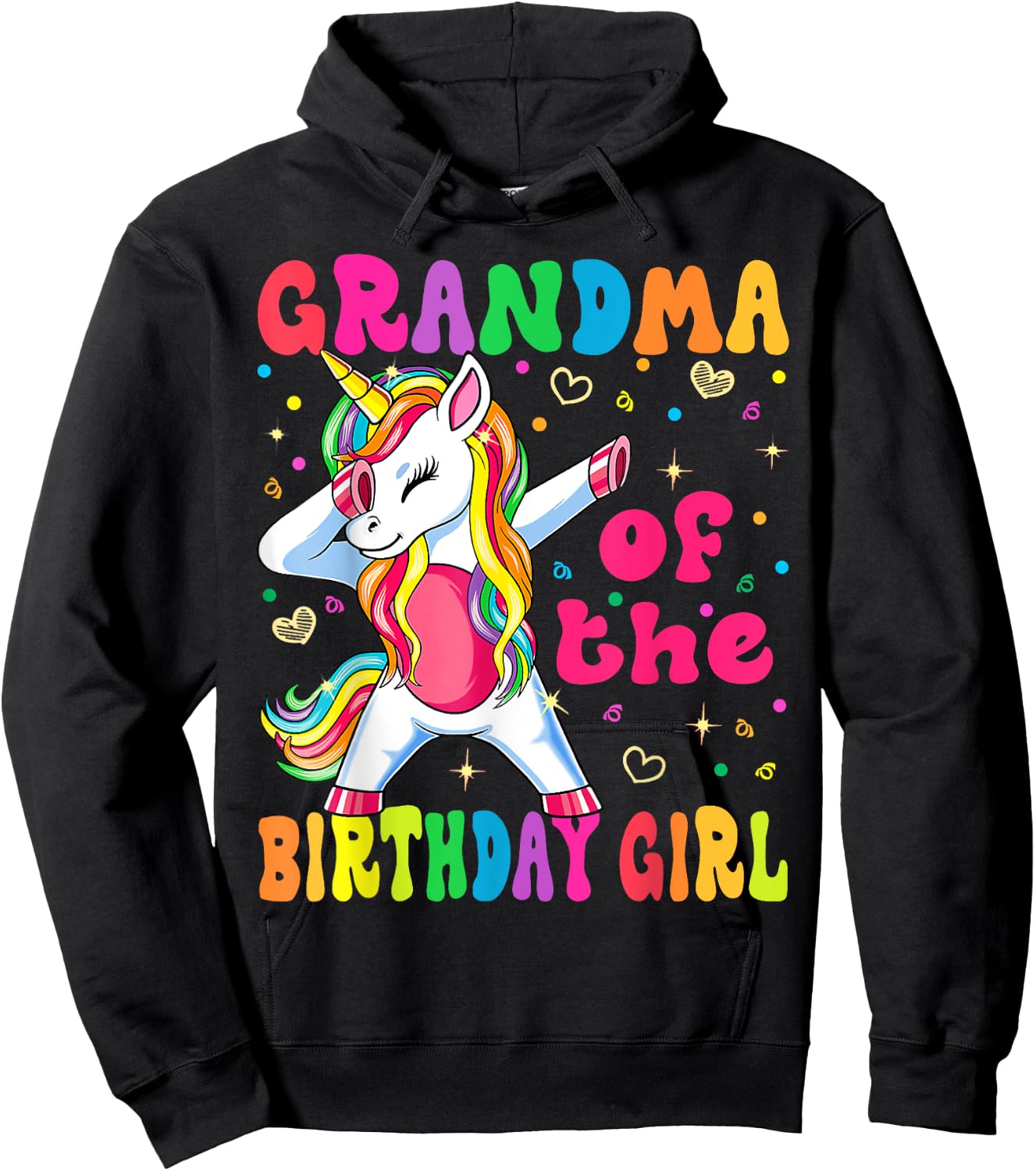 Grandma of the Birthday Princess Girl Dabbing Unicorn Hoodie - Hoodie | Black
