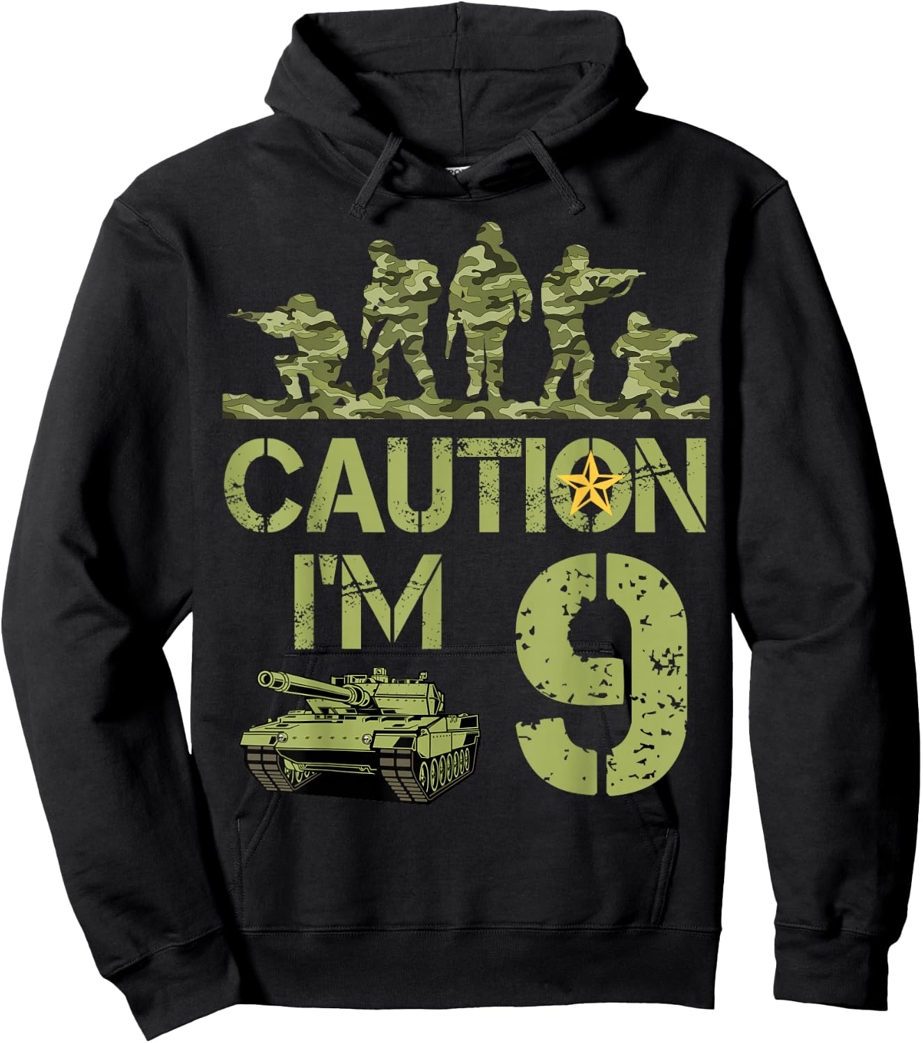 9th Birthday Military I'm 9 Year Old Soldier Camo 9 Birthday Hoodie - Hoodie | Black