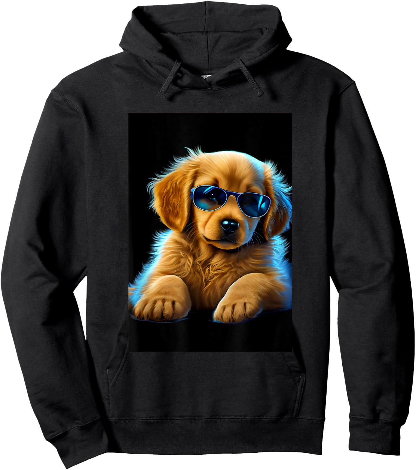 Cute Adorable Golden Retriever Puppy Sunglasses Digital Art Hoodie - Hoodie | Black