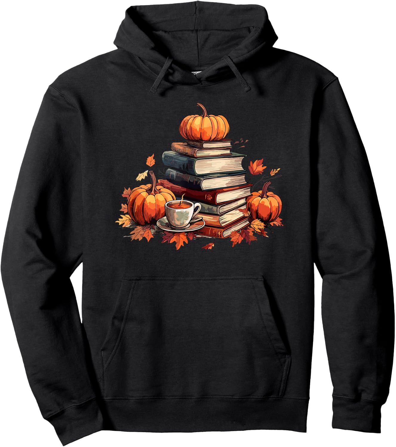 Books Coffee Fall Leaves and Pumpkins Vintage Library Hoodie - Hoodie | Black