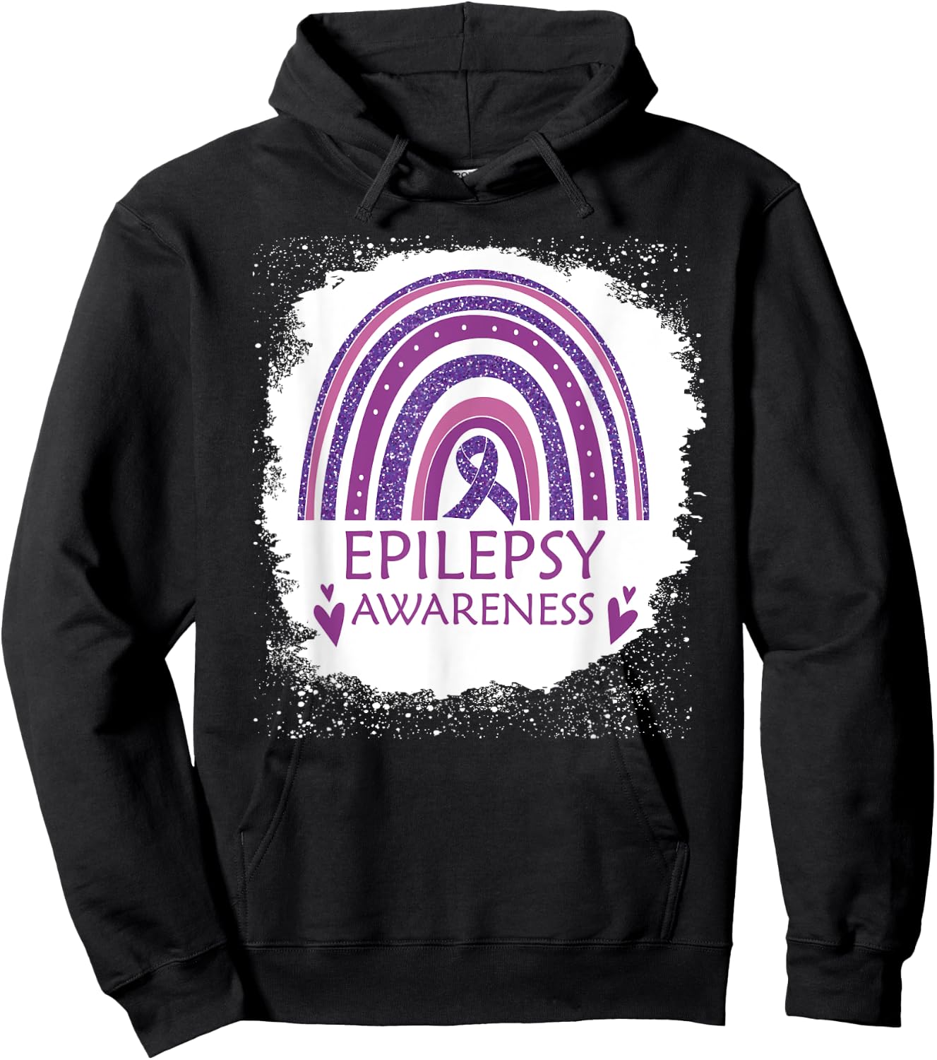 Epilepsy Awareness Bleached Rainbow Purple Ribbon Men Hoodie - Hoodie | Black