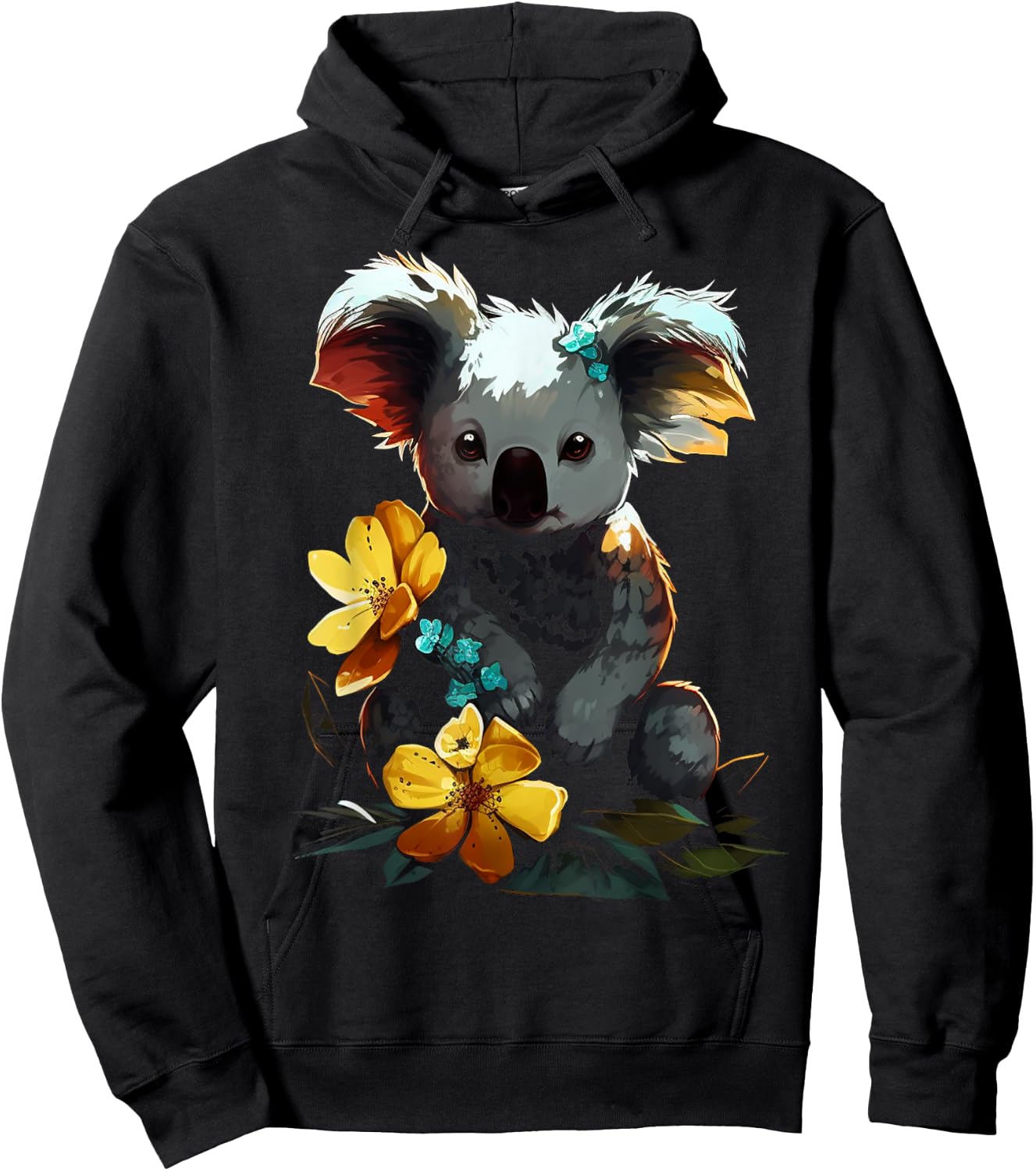 Koala Artwork - Flowers Animal Motif Art Koala Hoodie - Hoodie | Black