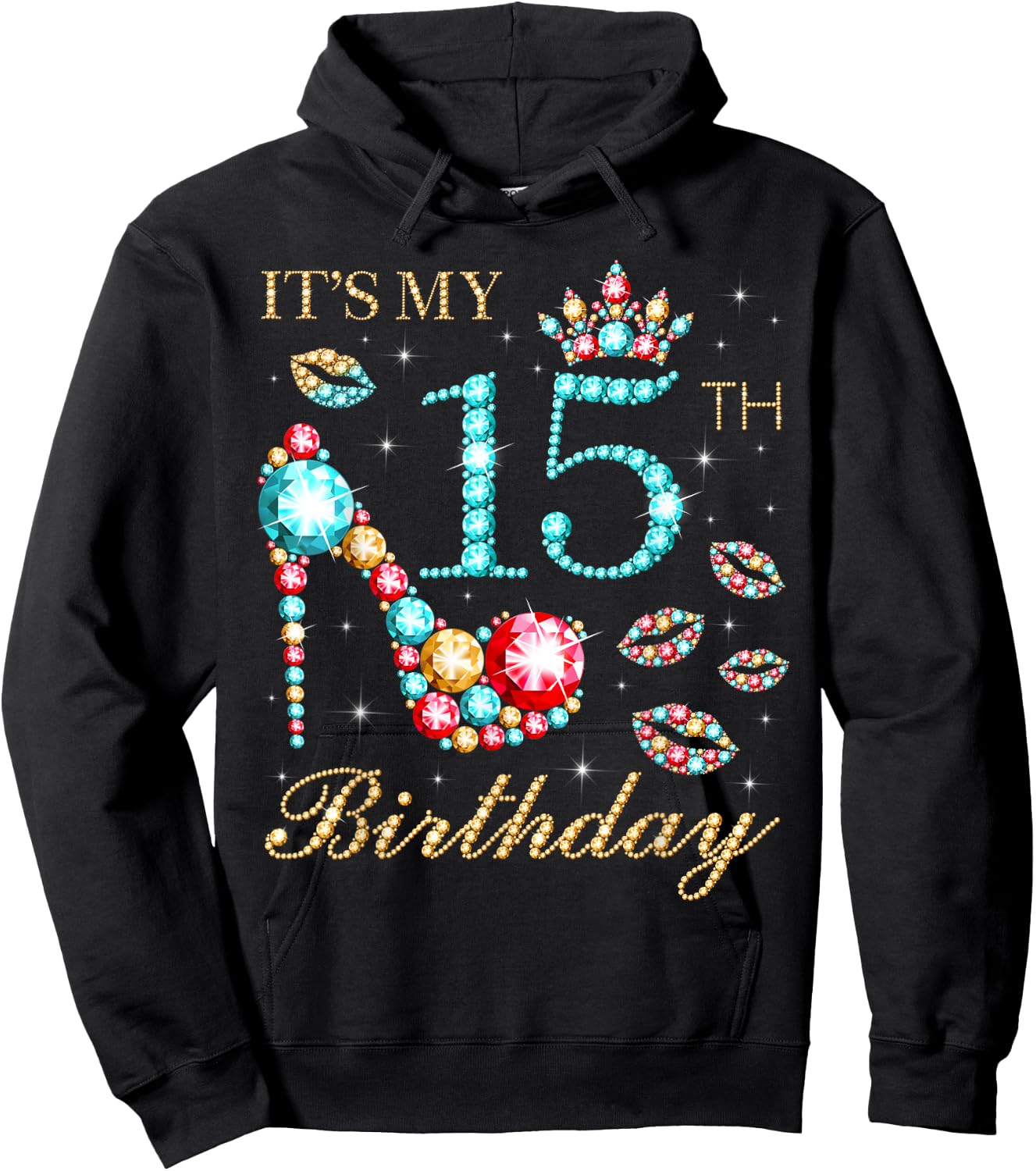 It's My 15th Birthday Cute 15 Years Old Birthday Queen Hoodie - Hoodie | Black