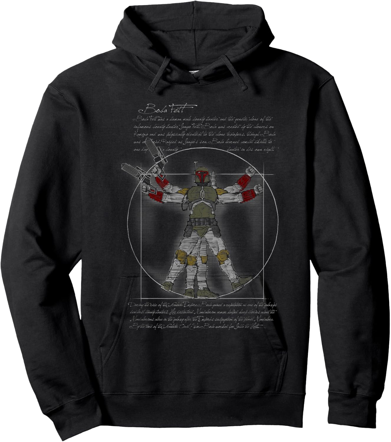 Star Wars Classic Boba Fett Vitruvian Man Vintage Portrait Hoodie - Hoodie | Black