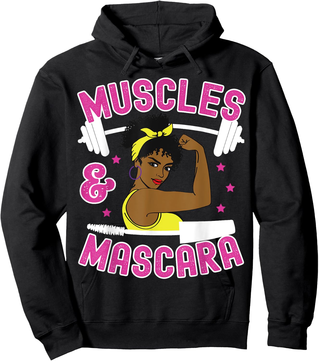 Muscles and Mascara Female Weight Lifter Gym Work Out Funny Hoodie - Hoodie | Black