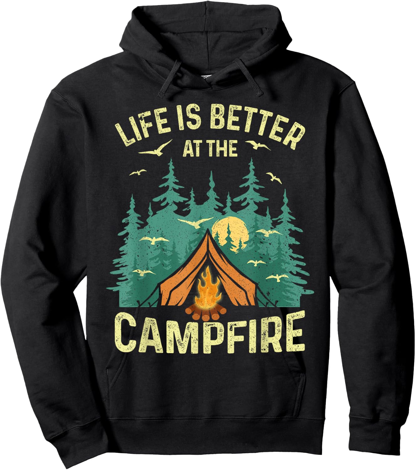 Unique Camping Gift RV Camper Accessories & Stuff -Adults, Kids Black Cotton 60%, Polyester 40% Short Sleeve Small Camping, Outdoor Adventures Hoodie - Hoodie | Black