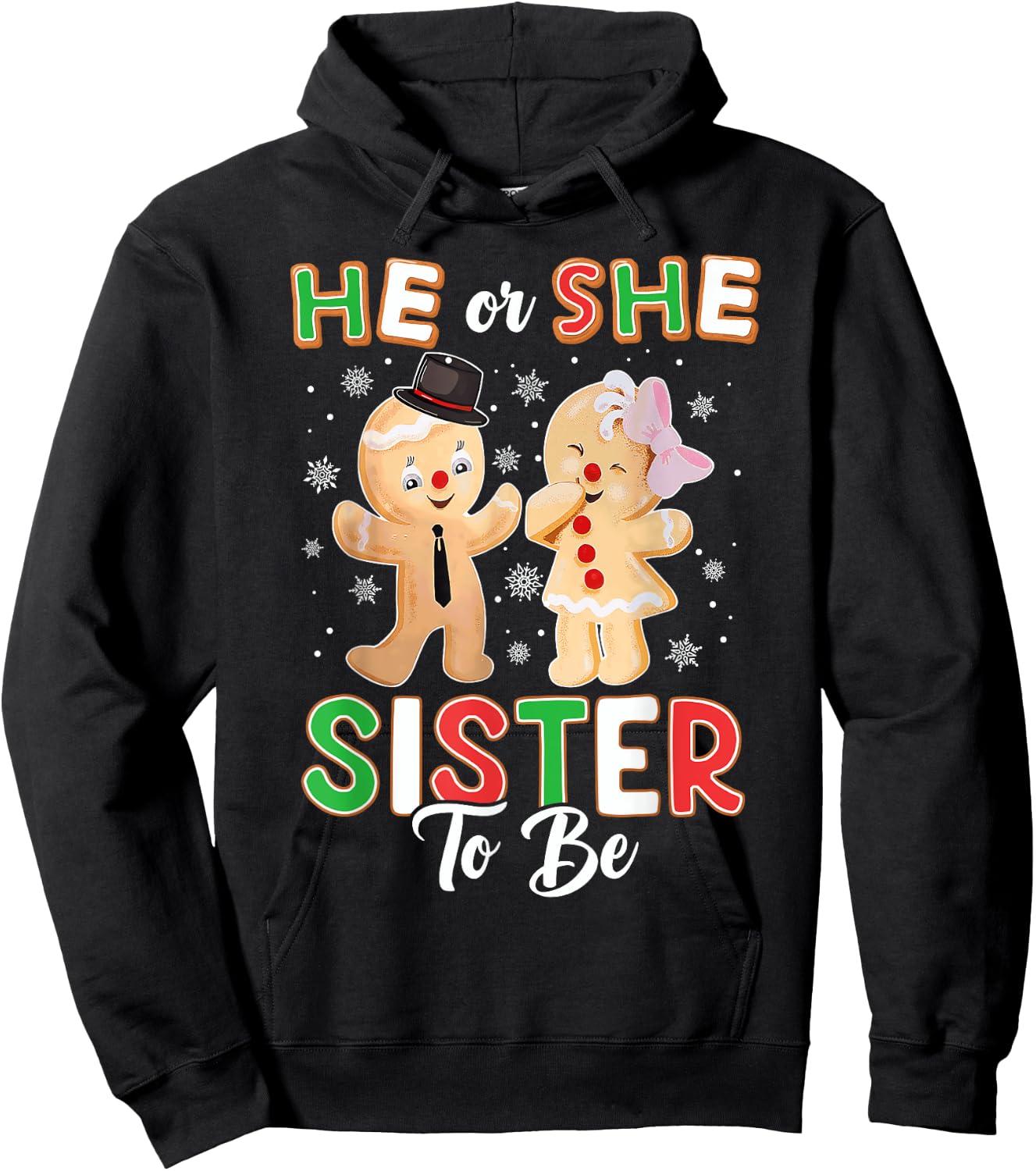 Gingerbread He or She Sister To Be Christmas Gender Reveal Hoodie - Hoodie | Black