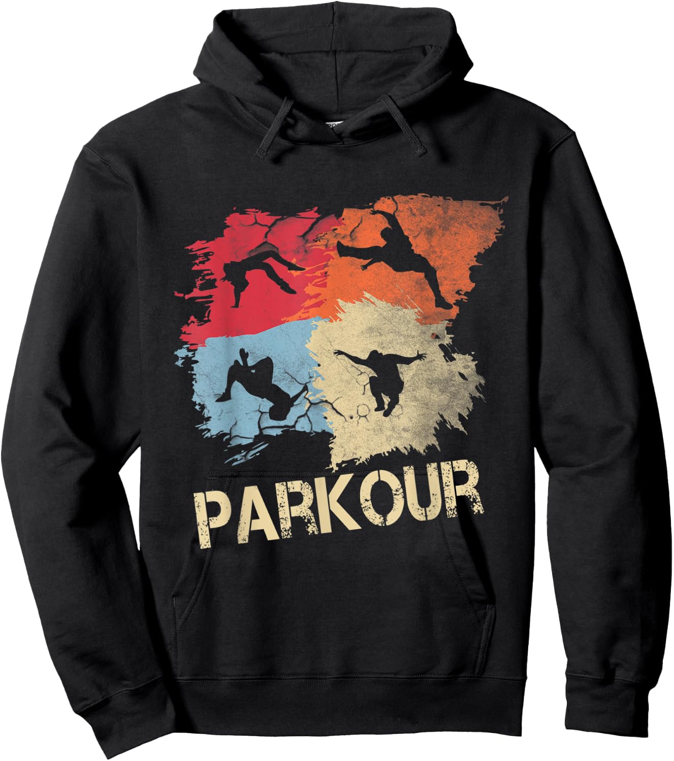 Retro Parkour Boys Silhouette Vintage Free Running Runner Hoodie - Hoodie | Black