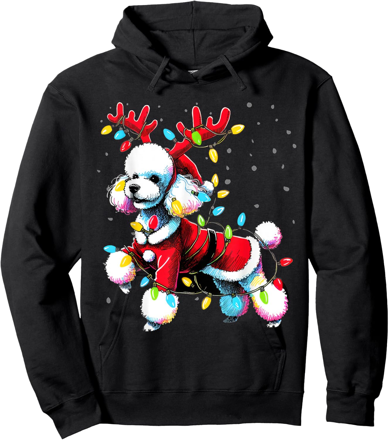 Poodle Santa Christmas Tree Lights, Funny Ugly Pajama Women Hoodie - Hoodie | Black