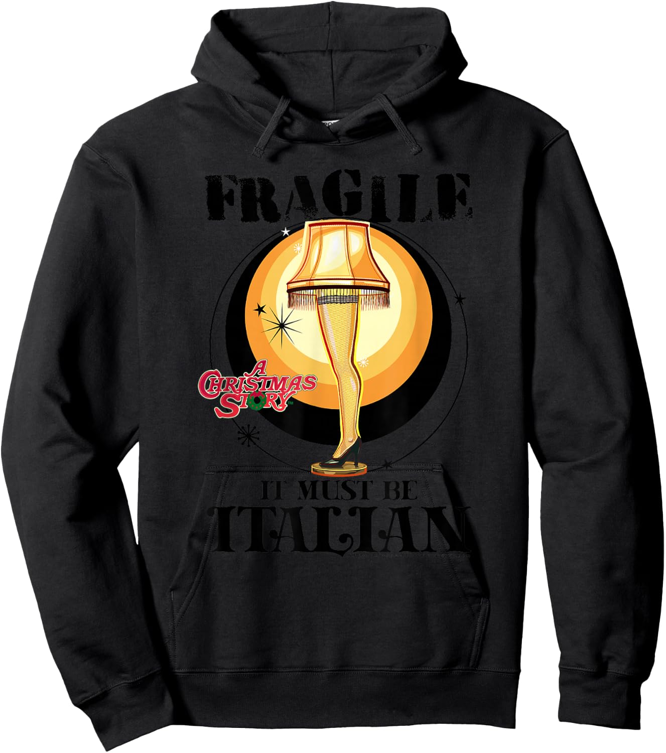 A Christmas Story Fragile It Must Be Italian Logo Hoodie - Hoodie | Black