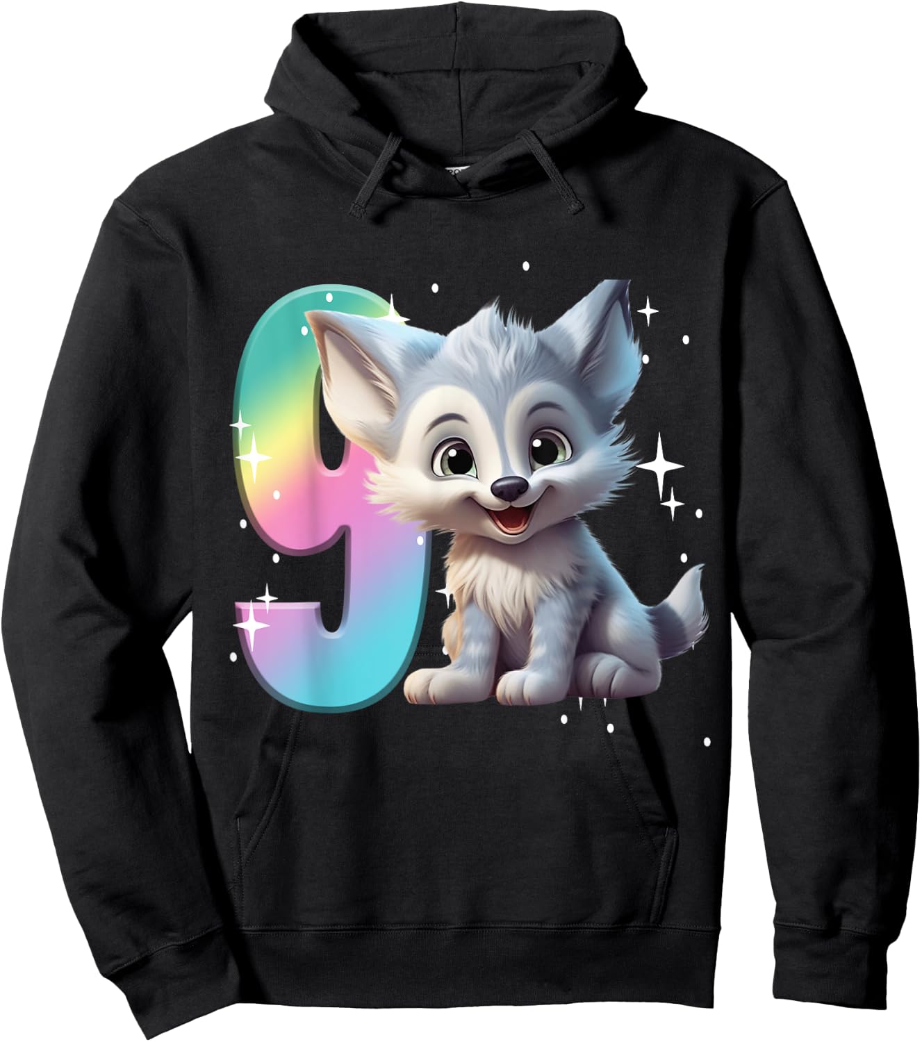 9th Birthday Wolf Shirt Birthday Girl Outfit Wolves 9 Nine Hoodie - Hoodie | Black