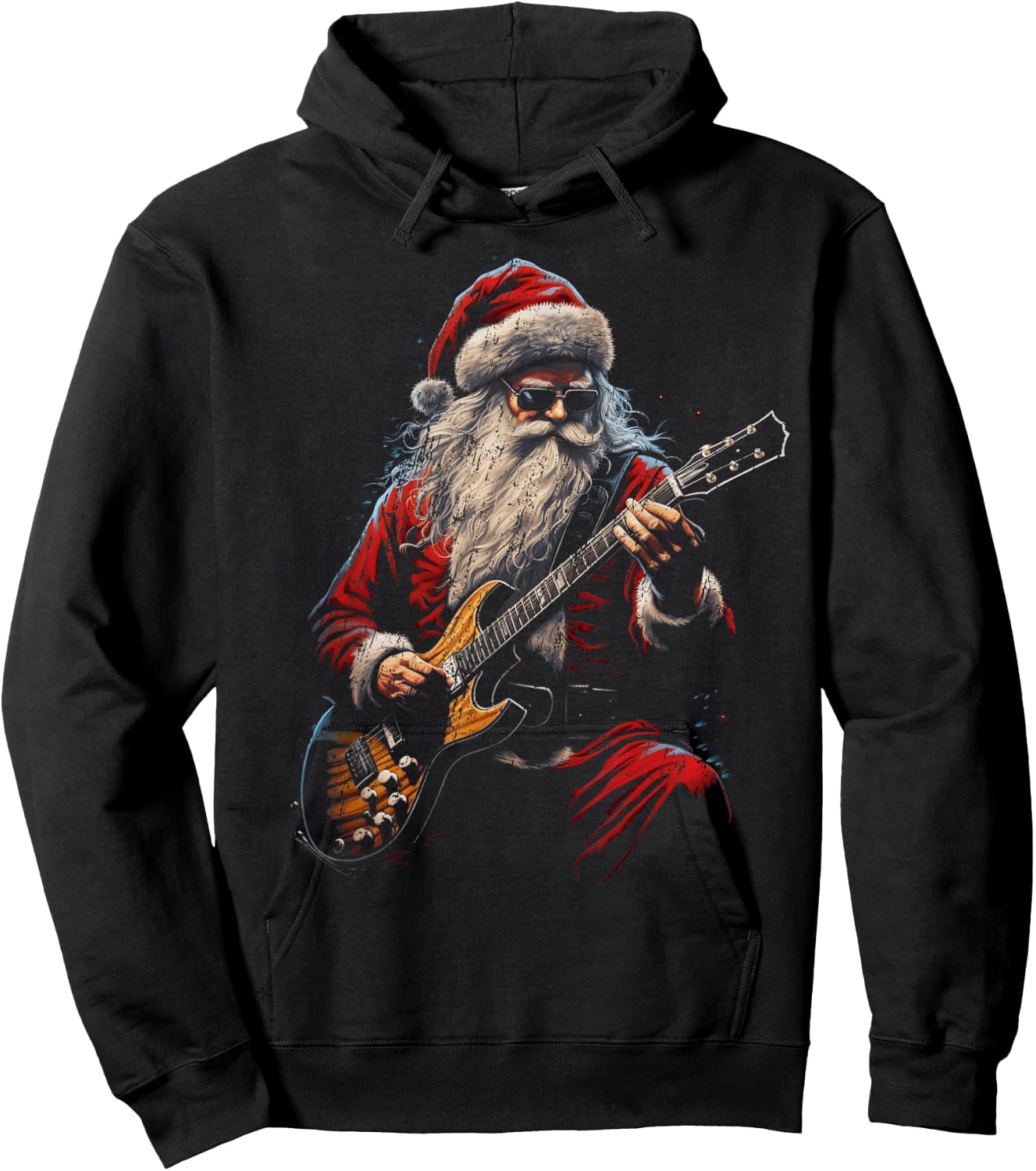 Rock Guitar Santa Claus Playing Guitar - Funny Christmas Hoodie - Hoodie | Black