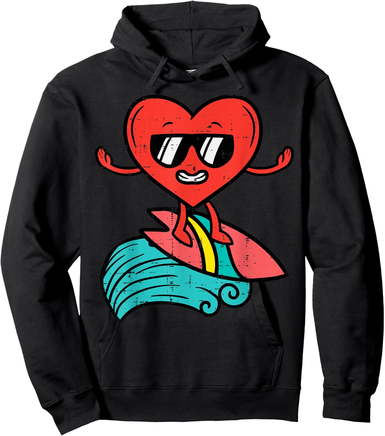 Valentines Day Surfing Heart Funny Surfer Men Women Kids Boy Hoodie - Hoodie | Black
