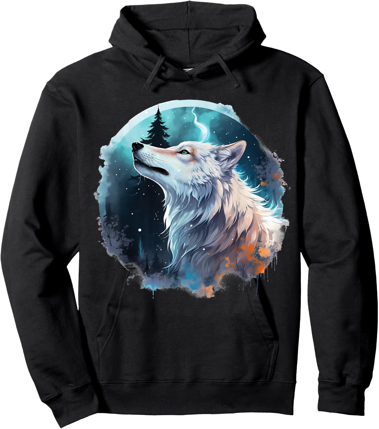 Wolf Howling At The Moon Hoodie - Hoodie | Black