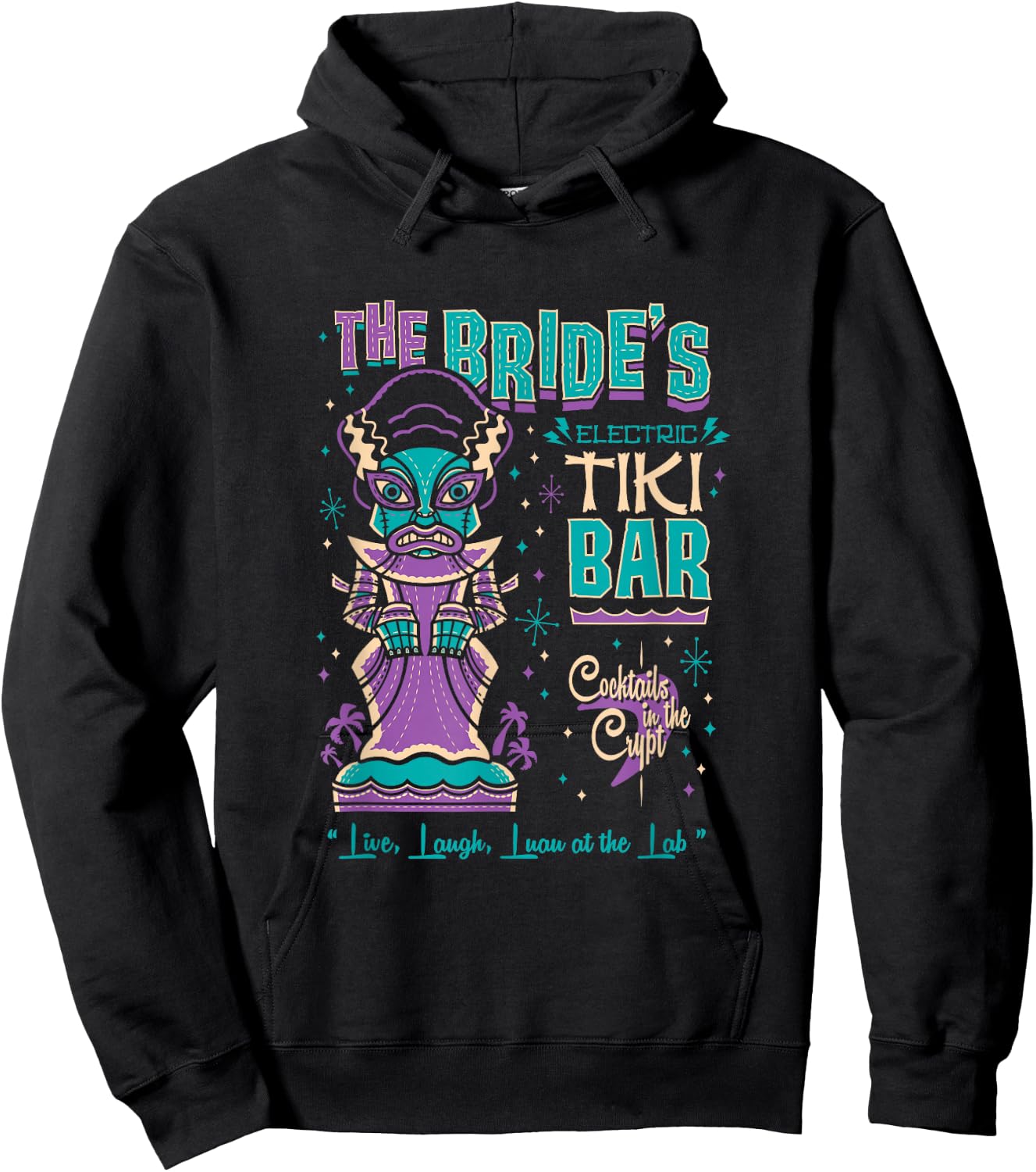 Bride of Frankenstein Tiki Bar Vintage Creepy Cute Surf Hoodie - Hoodie | Black